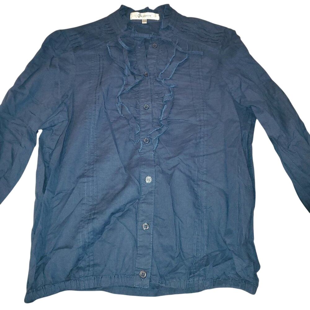Oxygen Blue Ruffled Blouse || Small